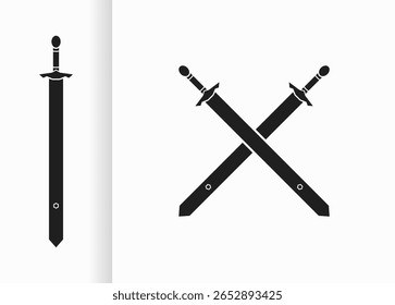 vector design with black crossed swords and swords. black sword sketch on white background