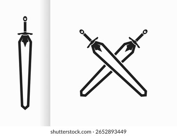 vector design with black crossed swords and swords. black sword sketch on white background