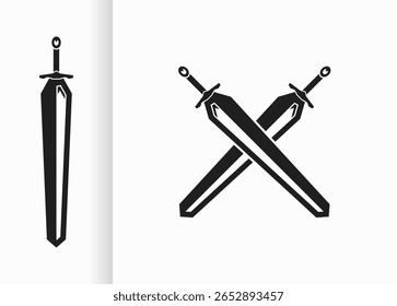 vector design with black crossed swords and swords. black sword sketch on white background
