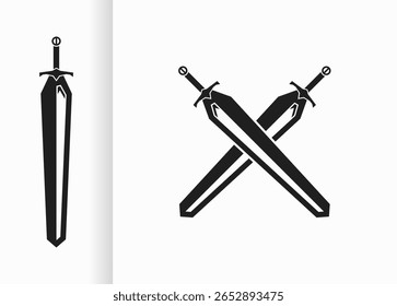 vector design with black crossed swords and swords. black sword sketch on white background