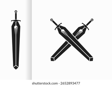 vector design with black crossed swords and swords. black sword sketch on white background
