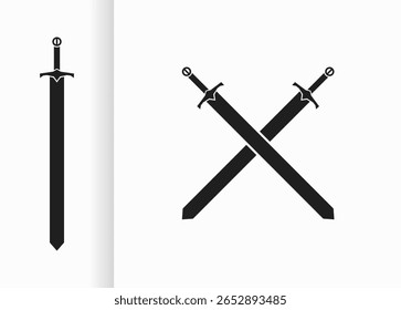 desenho vetorial com espadas e espadas pretas cruzadas. esboço de espada preta no fundo branco