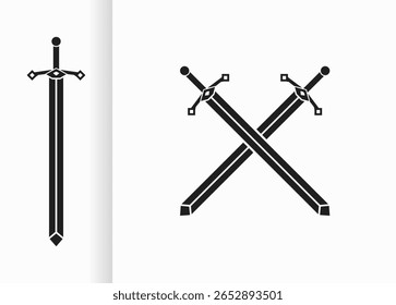 Diseño de Vector con espadas y espadas cruzadas negras. Bosquejo de espada negra sobre fondo blanco