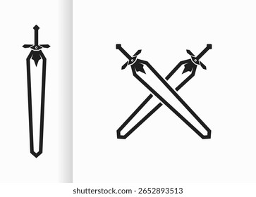 desenho vetorial com espadas e espadas pretas cruzadas. esboço de espada preta no fundo branco