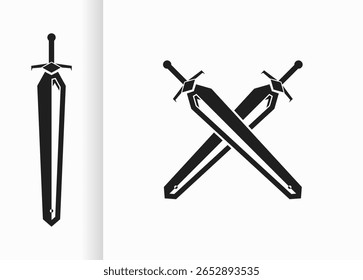vector design with black crossed swords and swords. black sword sketch on white background