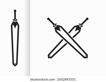 vector design with black crossed swords and swords. black sword sketch on white background