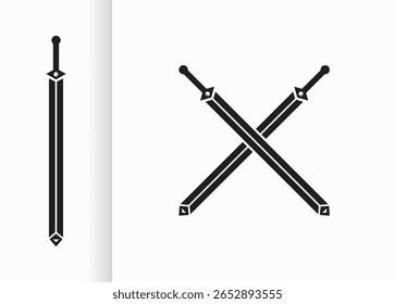vector design with black crossed swords and swords. black sword sketch on white background