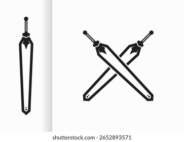 vector design with black crossed swords and swords. black sword sketch on white background