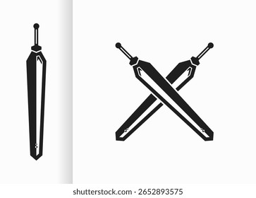 Diseño de Vector con espadas y espadas cruzadas negras. Bosquejo de espada negra sobre fondo blanco