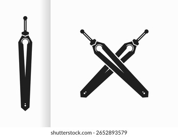 Diseño de Vector con espadas y espadas cruzadas negras. Bosquejo de espada negra sobre fondo blanco