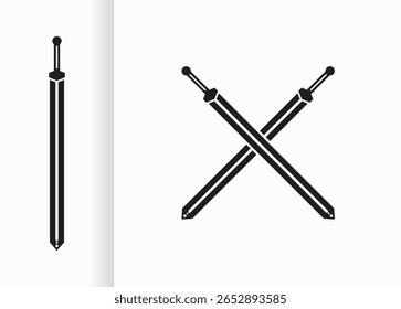 desenho vetorial com espadas e espadas pretas cruzadas. esboço de espada preta no fundo branco