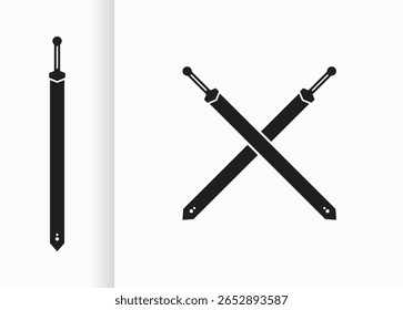vector design with black crossed swords and swords. black sword sketch on white background