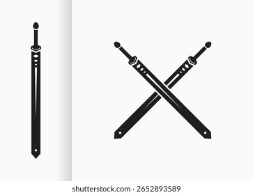 desenho vetorial com espadas e espadas pretas cruzadas. esboço de espada preta no fundo branco