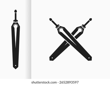 vector design with black crossed swords and swords. black sword sketch on white background