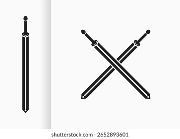 vector design with black crossed swords and swords. black sword sketch on white background