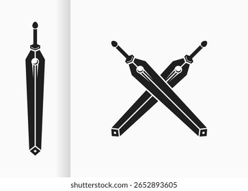 Diseño de Vector con espadas y espadas cruzadas negras. Bosquejo de espada negra sobre fondo blanco