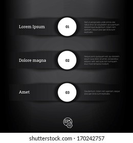 Vector design, Black edition of adjustable eps10 composition an abstract minimal geometric paper background based list elements with menu field for numbering for web, print, brochure or infographics 