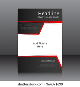 Vector design of the black flyer, cover, brochure, poster, report with place for picture. Vector template for your business in A4 size.