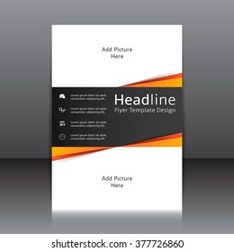 Vector design of the black flyer, cover, brochure, poster, report with orange elements and place for picture. Vector template for your business in A4 size.