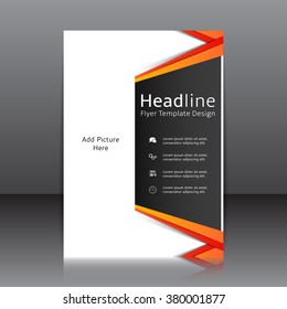 Vector design of the black flyer, cover, brochure, poster, report with orange elements and place for picture. Vector template for your business in A4 size.