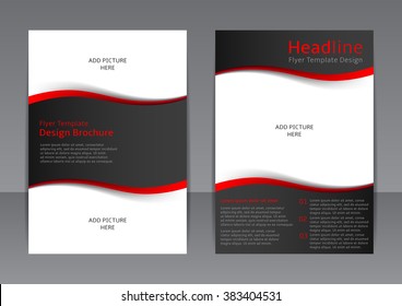 Vector design of the black flyer, cover, brochure, poster, report with red elements and place for picture. Vector template for your business in A4 size.