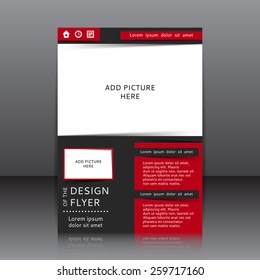 Vector Design Of The Black Flyer Whit Red Elements And Place For Pictures. Poster Template For Your Business.