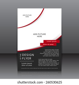 Vector design of the black flyer whit red elements and place for pictures. It is a poster template for your business.