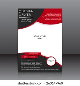 Vector design of the black flyer whit red elements and place for pictures. It is a poster template for your business.