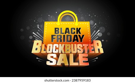 Vector design of Black Friday sale. Web banner poster template concept. Black friday blockbuster sale text with shopping bag.