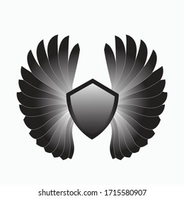 Vector design of a black grading bird wing with a shield