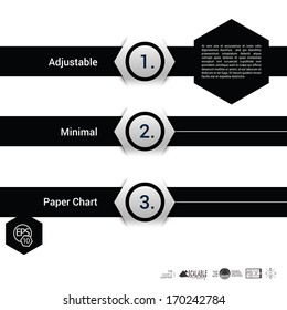 Vector design, Black hexagon edition of an adjustable composition of an abstract geometric paper background based list, content and menu field for numbering or for web, print, brochure, infographics 