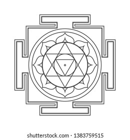 vector design black monochrome Sri Ram aspect Yantra sacred geometry divine mandala illustration bhupura lotus petals isolated white background  