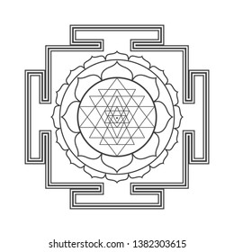 vector design black monochrome Tripura Sundari  aspect Shodashi Yantra Dasa Mahavidya sacred geometry divine mandala illustration bhupura lotus petals isolated white background  
