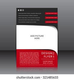 Vector design of the black and red flyer with elements and place for pictures. Poster template for your business.