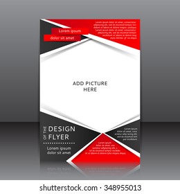 Vector design of the black and red flyer with place for pictures. Poster template for your business.