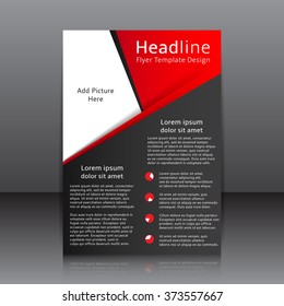 Vector design of the black and red flyer, cover, brochure, poster, report with place for picture. Vector template for your business in A4 size.