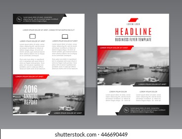 Vector Design Of The Black, Red And White Annual Report With Beautiful Sea Landscape. Vector Template Of Flyer For Your Business In A4 Size. Corporate Style Of Presentation.