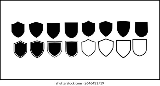 Vector design .Black shield icon set featuring police badge shapes for protection and security themes  Protect shield icons. Simple collection of shield related black color icon set vector art