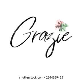 diseño vectorial con texto de agradecimiento negro en flor italiana y de color, tipografía sobre fondo blanco