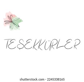 diseño vectorial con texto de agradecimiento negro en flor turca y colorida, tipografía sobre fondo blanco