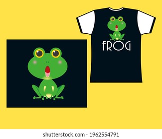 Vector design of black t-shirt with white sleeve with cute green frog character