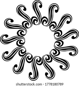 Vector Design of a Black Wave Ornament Frame Circle a Nature Theme
