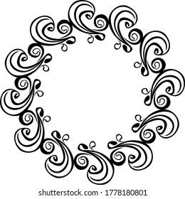Vector Design of a Black Wave Ornament Frame Circle a Nature Theme