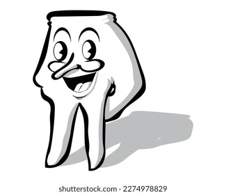 diseño vectorial de una caricatura en blanco y negro de guantes con dos ojos y cejas y una larga nariz y boca sonriente parados con dedos índice y medio