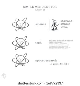 Vector design. Black and white edition a 3d abstract  geometric atom or molecule concept illustration. Simple menu element for printed brochure, website element, or infographics presentation graphics
