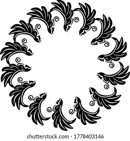 Vector Design of a Black Wing Ornament Frame Circle an Animal Theme