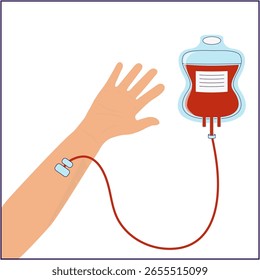 Vektordesign, Blutspende, menschliche Hand, Blutbeutel, Spender, Spendertag, Blut, Tropf, Medizin, Wohltätigkeit
