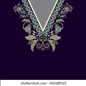 Vector design for blouses, T-shirt. Paisley floral border necklace