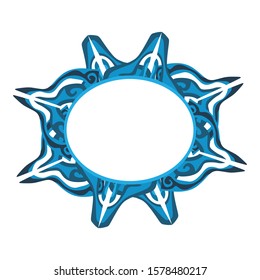 Vector Design of a Blue Ancient Ornament Circle Frame with a Natural Theme