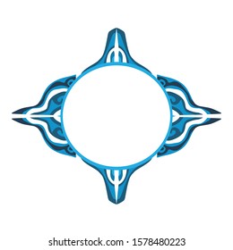 Vector Design of a Blue Ancient Ornament Circle Frame with a Natural Theme